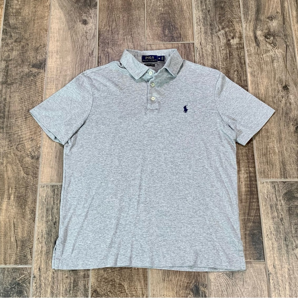 Grey Shortsleeved Polo: Medium Pima Soft Touch Fabric